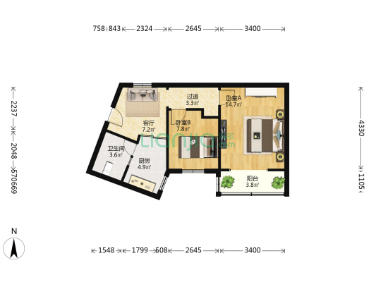 真西驰骋苑 2室1厅1卫 62平方