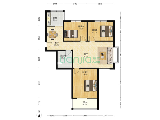 丰泽山庄二期 3室2厅1卫 104平方