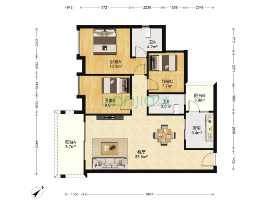 凤凰豪庭 3室1厅2卫 112平方