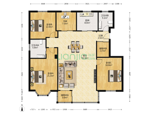 银都苑 4室1厅2卫 174平方