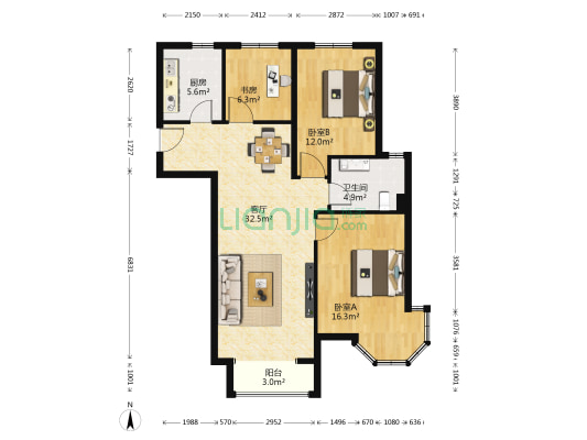 明峻嘉园 3室1厅1卫 113平方