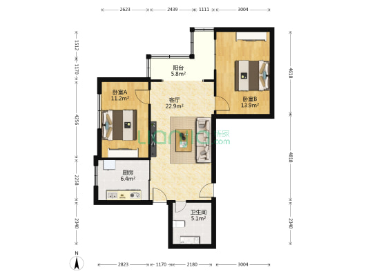 收获公寓 2室1厅1卫 94平方