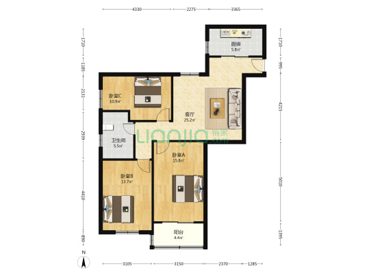 华丰大楼 3室1厅1卫 114平方