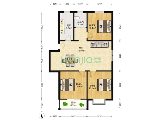 怡园小区西区 3室1厅1卫 105平方