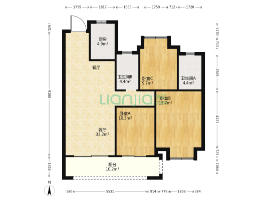 永鸿名城 3室1厅2卫 120平方