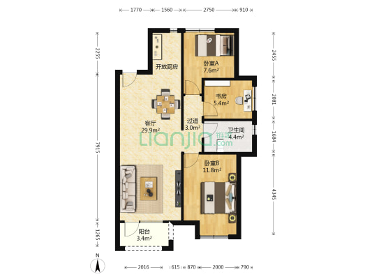 永定河孔雀城普罗旺斯花园 3室1厅1卫 95平方