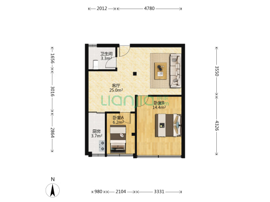 龙华大楼 2室1厅1卫 64平方