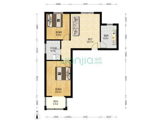 华阳路联合7号院南 北通透两居本满二年-户型图