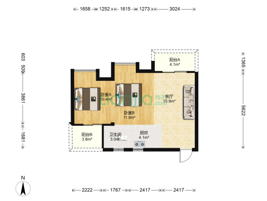 滨海橙里 2室1厅1卫 64平方