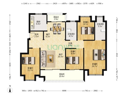 桃李郡 4室2厅2卫 127平方