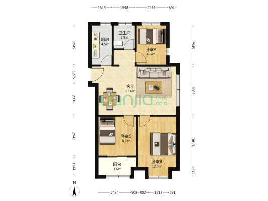 明秀听江苑 3室1厅1卫 86平方