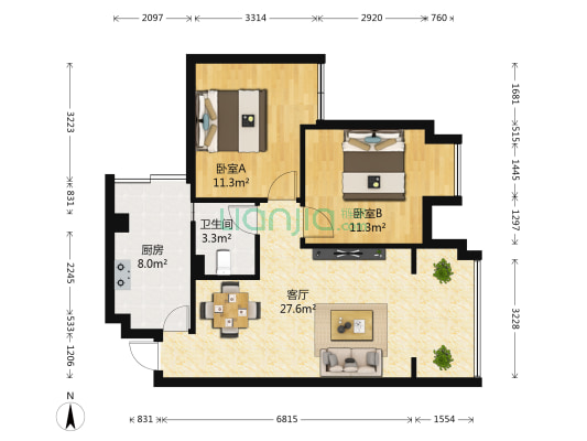 德源第一城西蜀甲府 2室1厅1卫 72平方
