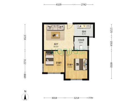 士韵家园一期 2室1厅1卫 68平方