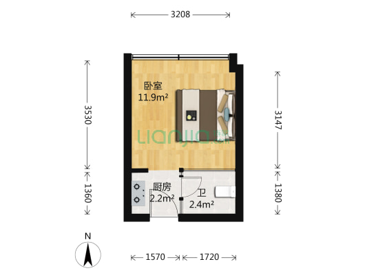 柠檬公寓 1室0厅1卫 23平方