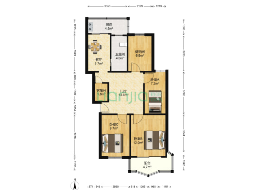 龙蟠花苑 3室1厅1卫 84平方