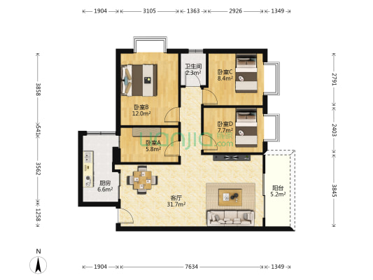 富佳苑 4室1厅1卫 95平方
