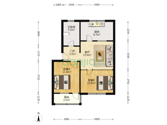 滨河小区北二区 2室1厅1卫 69平方