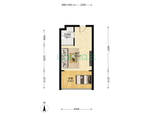 东信中心城 1室1厅1卫 46平方