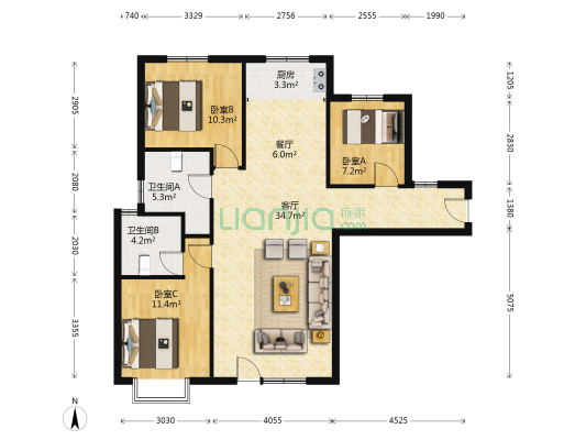 南北通透格局，采光明亮配套齐全-户型图