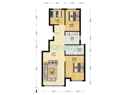 保利云上 3室1厅1卫 102平方