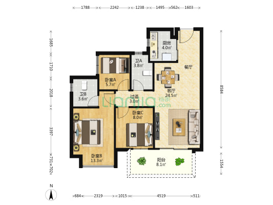 龙光水悦龙湾御江 3室1厅2卫 89平方
