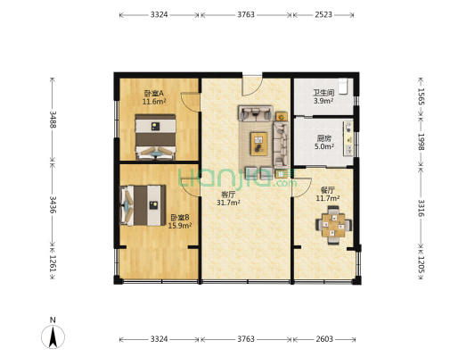 下河坎街9号 2室2厅1卫 85平方