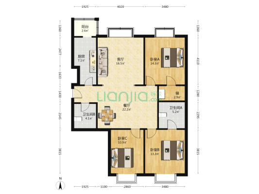 军安里·雅园 3室2厅2卫 129平方