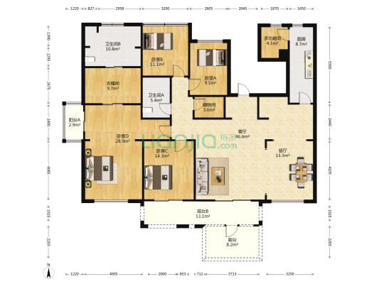 良渚文化村柳映坊一期 5室2厅2卫 210平方