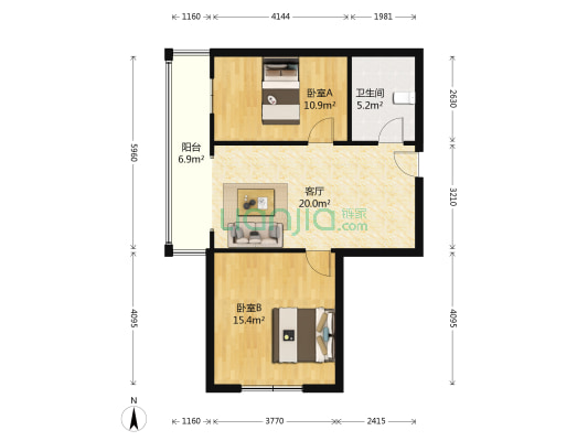 江霆华府 2室1厅1卫 77平方