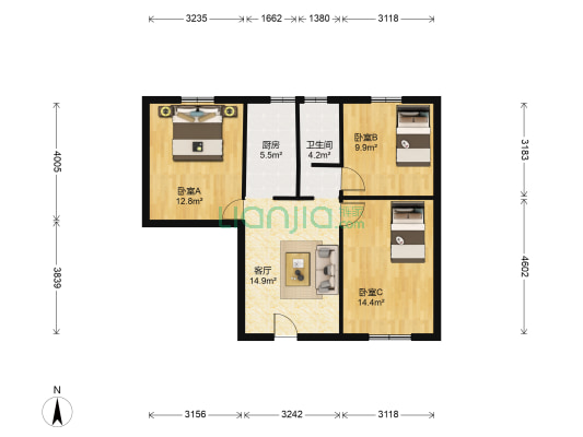 安徽煤矿安全监察局 3室1厅1卫 94平方