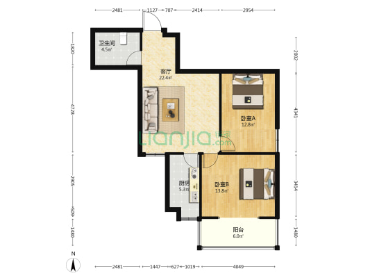 卓峰尚府 2室1厅1卫 83平方