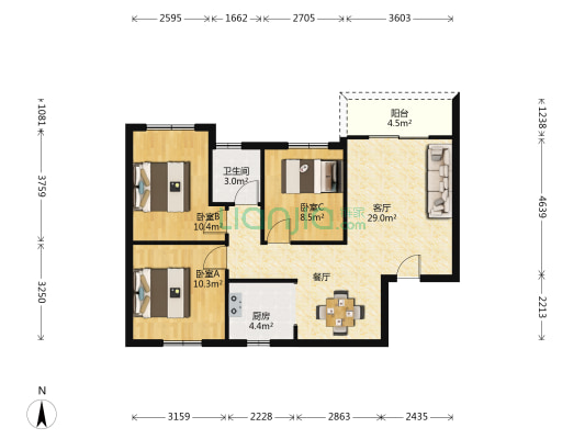 谷山庭苑一区 3室1厅1卫 90平方