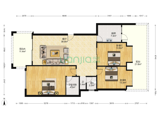 大信海岸家园 3室1厅3卫 131平方