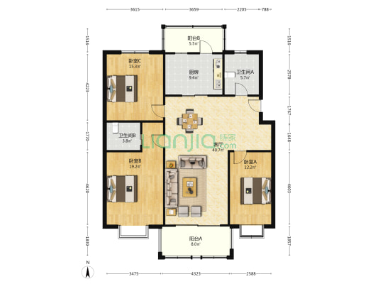 瑞竹园 3室1厅2卫 141平方