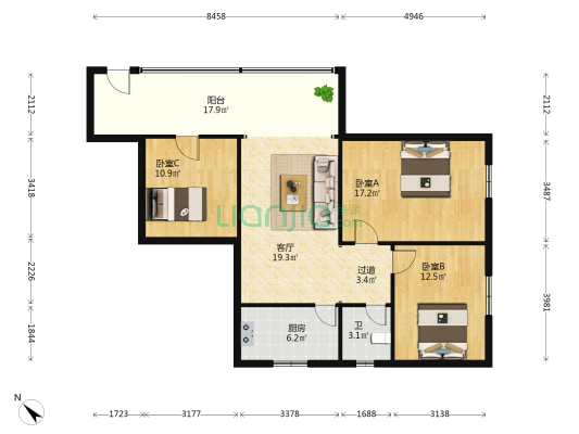 学府大道 3室1厅1卫 111平方