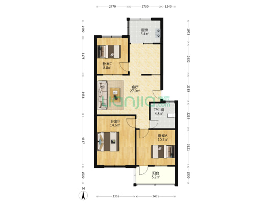 杂品宿舍 3室1厅1卫 95平方