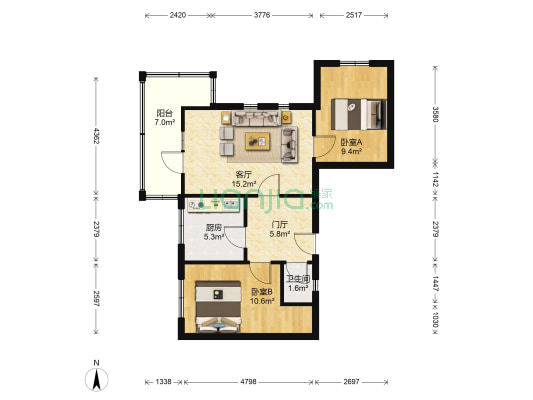 建新东里 2室1厅1卫 42平方