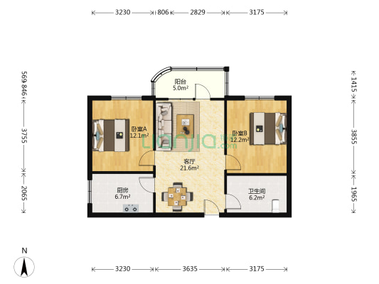 界龙商务大楼 2室1厅1卫 88平方