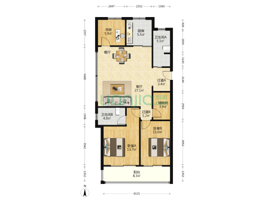 绿城春语云树 3室1厅2卫 116平方