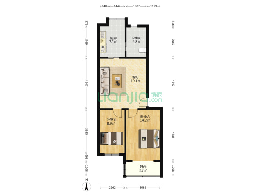 浙江工业大学教师宿舍 2室1厅1卫 70平方