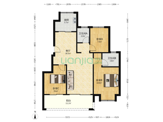 源昌幸福里 3室1厅2卫 104平方