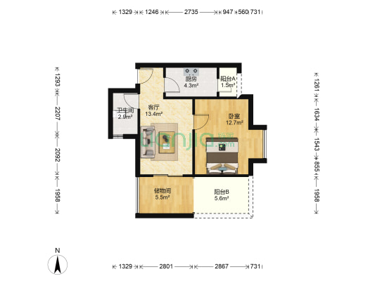 白鹤小区二期 1室1厅1卫 44平方