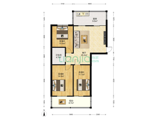 丽都美墅 3室1厅1卫 111平方