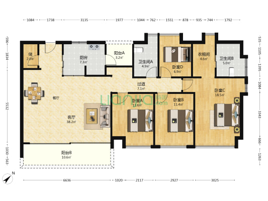 华润城润玺一期 4室1厅2卫 175平方