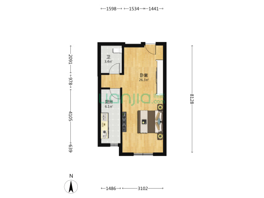 中奥嘉园一期 1室0厅1卫 52平方