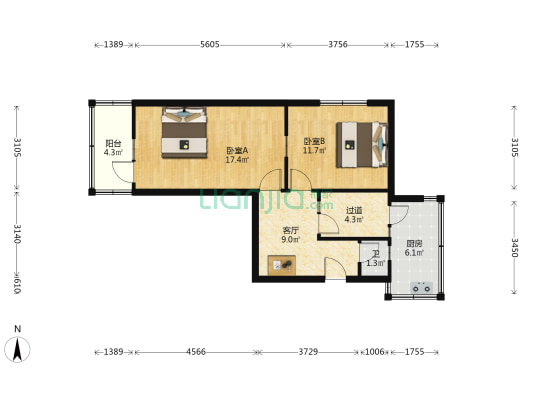 福源街社区 2室1厅1卫 62平方