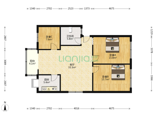 德福花园 3室1厅1卫 111平方