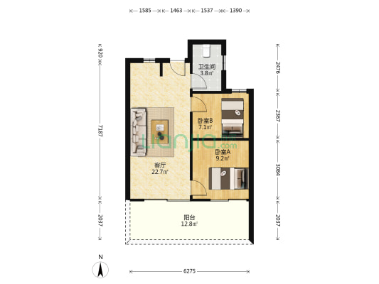 彰泰海棠湾 2室1厅1卫 67平方