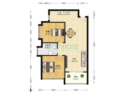 振业·青秀山1号 2室1厅1卫 87平方