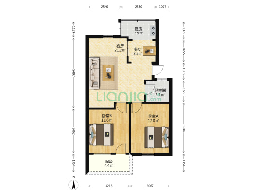 航道局宿舍 2室2厅1卫 82平方